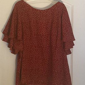 Red, ruffle tiered sleeve, polka dot blouse (size 20/2X)